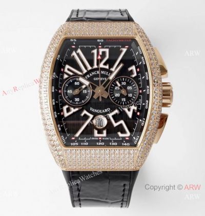 Swiss Grade One Copy Franck Muller Vanguard Yachting V45 Seagull 7750 Watch Rose Gold Diamond Case